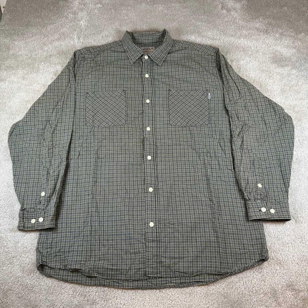Carhartt Button Down Shirt Mens XL Green Black Micro Check Long Sleeve S254 FTG